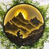 Round Wooden Wall Sign, Mountaineer In the Sun, Scratch Resistant, Outdoor and Indoor Decor, Decorative Wall Poster