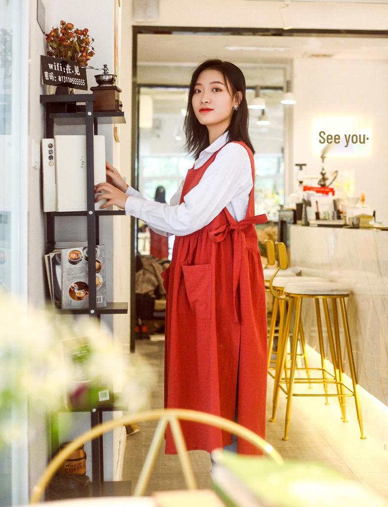 Хлопковый фартук большого размера с цветочным принтом и боковым разрезом для нейл-арта - Европейский и американский стиль