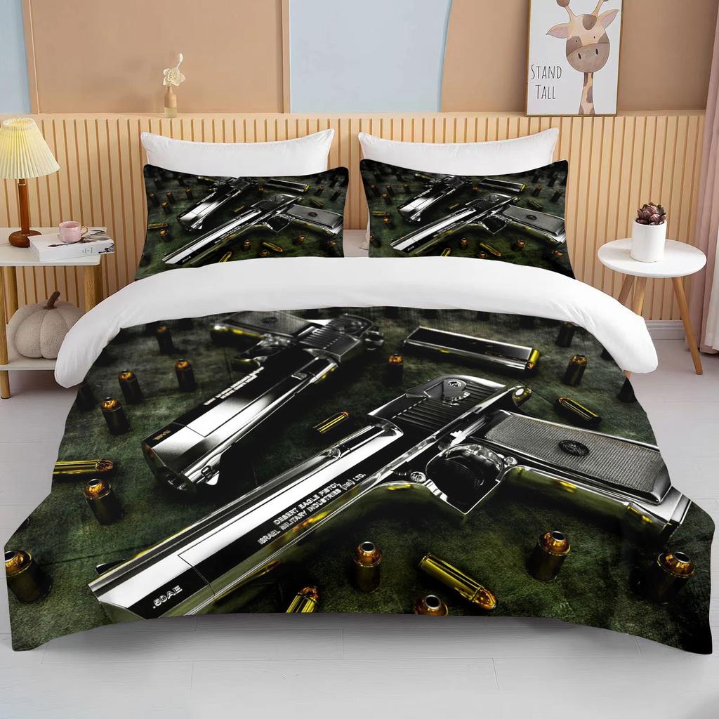 Комплект постельного белья с 3D винтовкой, револьвером, патроном, пистолетом, пододеяльником, пододеяльником, наволочкой, комплект постельного белья размера «king-size»