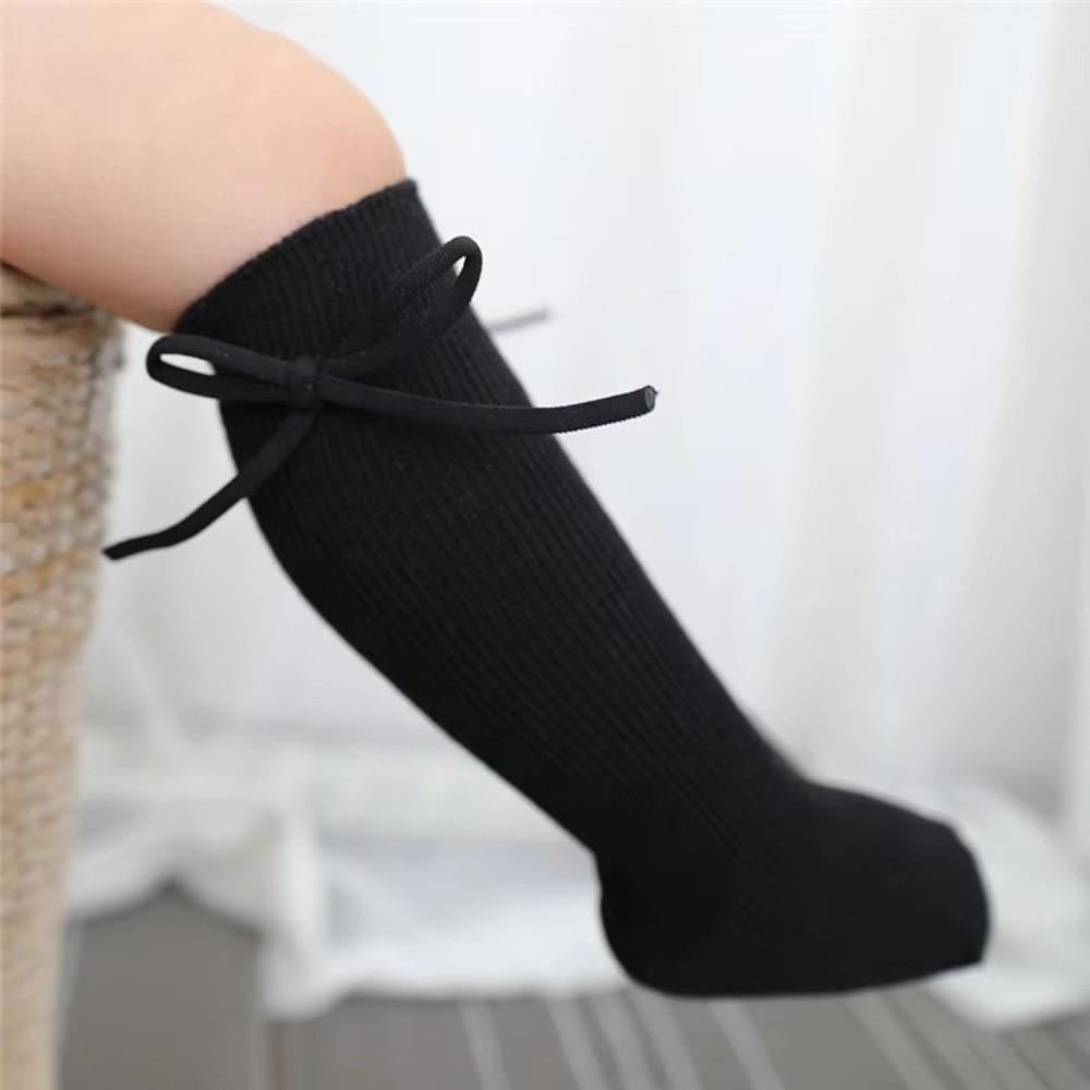 Cute Solid Color Kids Knee High Socks Cotton Bow Girls Bowknot Flat Long Sock Breathable Soft Children Princess Sockes