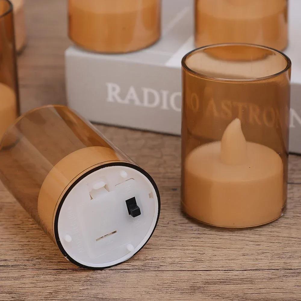 10/1 шт. Светодиодная акриловая чашка-свеча Электронная беспламенная свеча теплого света с батарейкой Свадьба День рождения Вечеринка Домашний декор Огни