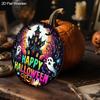 Happy Halloween Wooden Sign with Horror Castle Pattern - Figurine Ornaments with Pumpkin & Ghost Pattern - Ideal for Front Door, Yard, Porch Decor