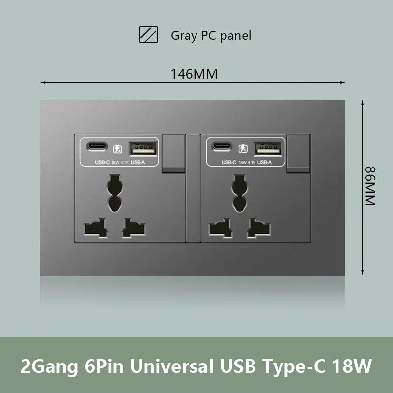 Универсальная двойная розетка с быстрой зарядкой Type-C мощностью 18 Вт, настенный электрический светильник с выключателем на 2 направления, Великобритания, 13 А, двойная розетка USB