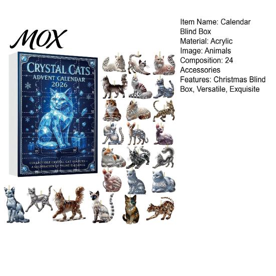 Window Display Hanging Accents 2026 Christmas Advent Calendar Blind Box, Include 24 Crystal Cat Ornaments, Acrylic Decorations for Holiday Countdown
