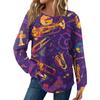 Женская мода Свободный топ с длинным рукавом и карнавальным принтом, с круглым вырезом, повседневный