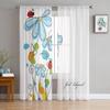 Blue Flowers Ladybug Printed Curtains Drape Sheer Tulle Home Decoration Living Room Bedroom Cortinas Chiffon Window Curtains