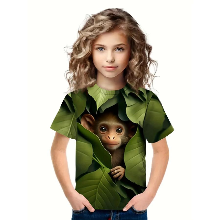 2024 New Fashion Girls Boys Creative 3d Monkey Graphic Print Tshirt Kids Casual O-Neck Short Sleeve T-Shirt Tops Clothing