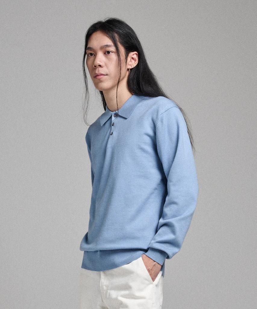 ANALOG MOOD Semi-Collar Neck Knit (Light Blue)