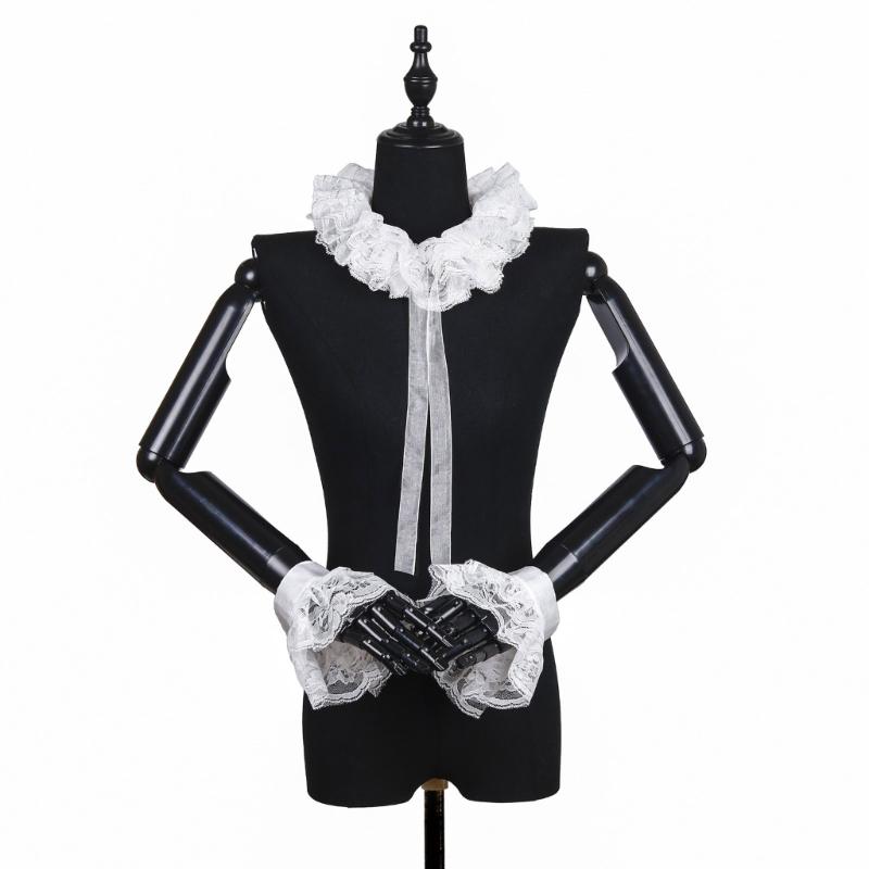 Elizabethan Chiffon Ruffle Collar Cuff Sleeves for Medieval Costume Detachable for Historical Reenactments and Event