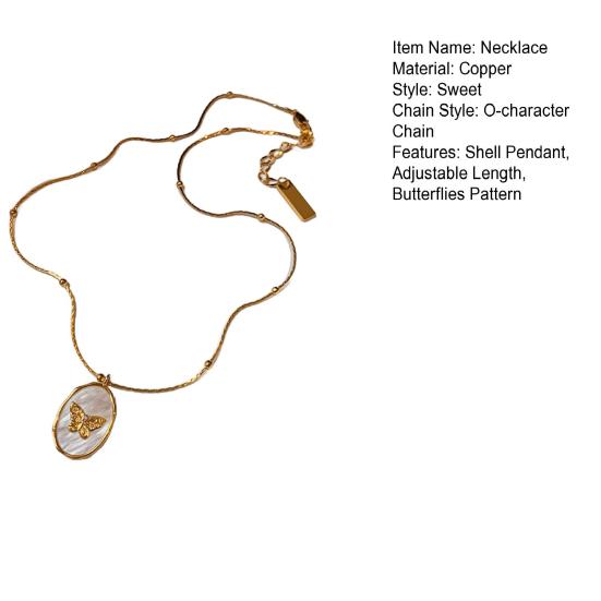 Butterflies Pendant Necklace with Shell Stone Photo Album Charm Necklace Adjustable Length Beads Necklace