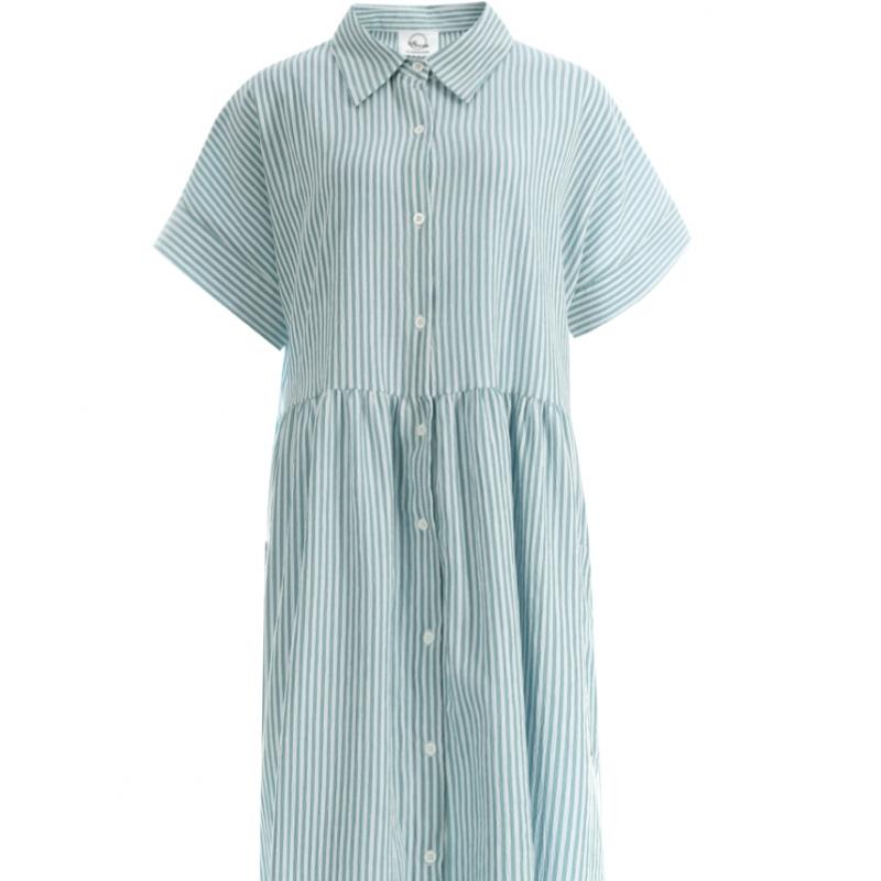 Shop Women S Collar Neck Button Open Pocket Stripe Long dreSS Indie Pink Rc Wr