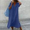 Summer Short Sleeve V Neck Loose Women Dress Elegant Fashion Solid Color Casual Simple A-line Party Long Dress Basic Women's Clothing