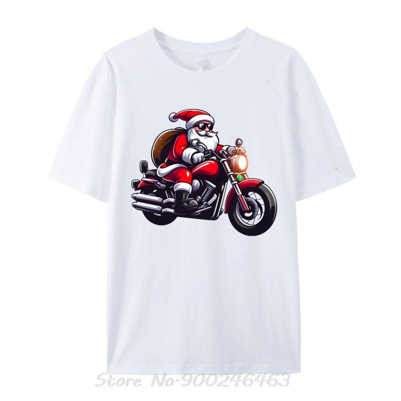 Funny Santa Riding Motorcycle Biker Christmas TShirts Tops Tees For Unisex New Cotton Street T Shirt Unisex Tshirt Clothing