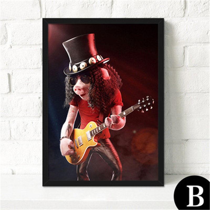 Скандинавская декоративная картина на холсте, мультяшные постеры, г-н. Свинья, крупный рогатый скот, петух и собака, играющая на гитаре для детской спальни