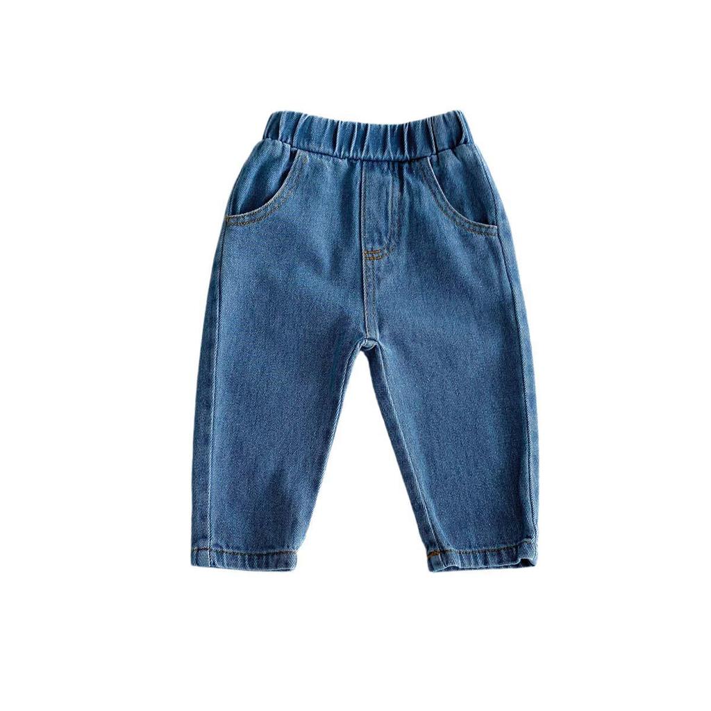 Children's Spring/Autumn Soft Jeans - Unisex, Ages 0-6, Casual Western Style Solid Color