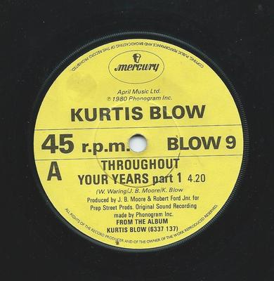 7-дюймовая пластинка KURTIS BLOW - На протяжении твоих лет (Часть 1) / Ch BLOW9 Mercury 1980 UK Соул/Фанк Б/У