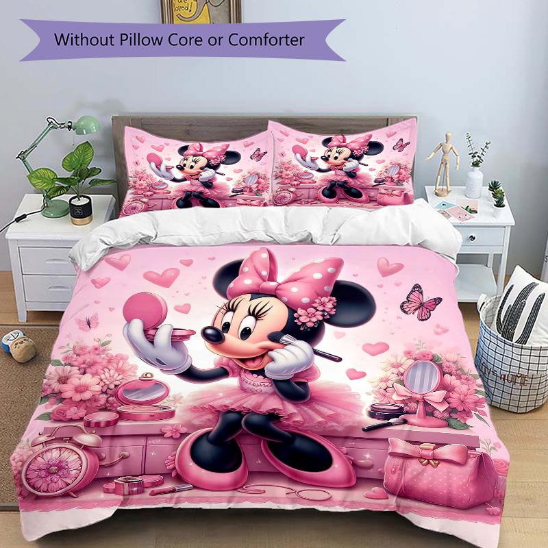 Pink Minnie Mouse Fantasy Print 3Pcs Bedding Setduvet Cover With 2 Bedropillowcase Home Birthday Gift