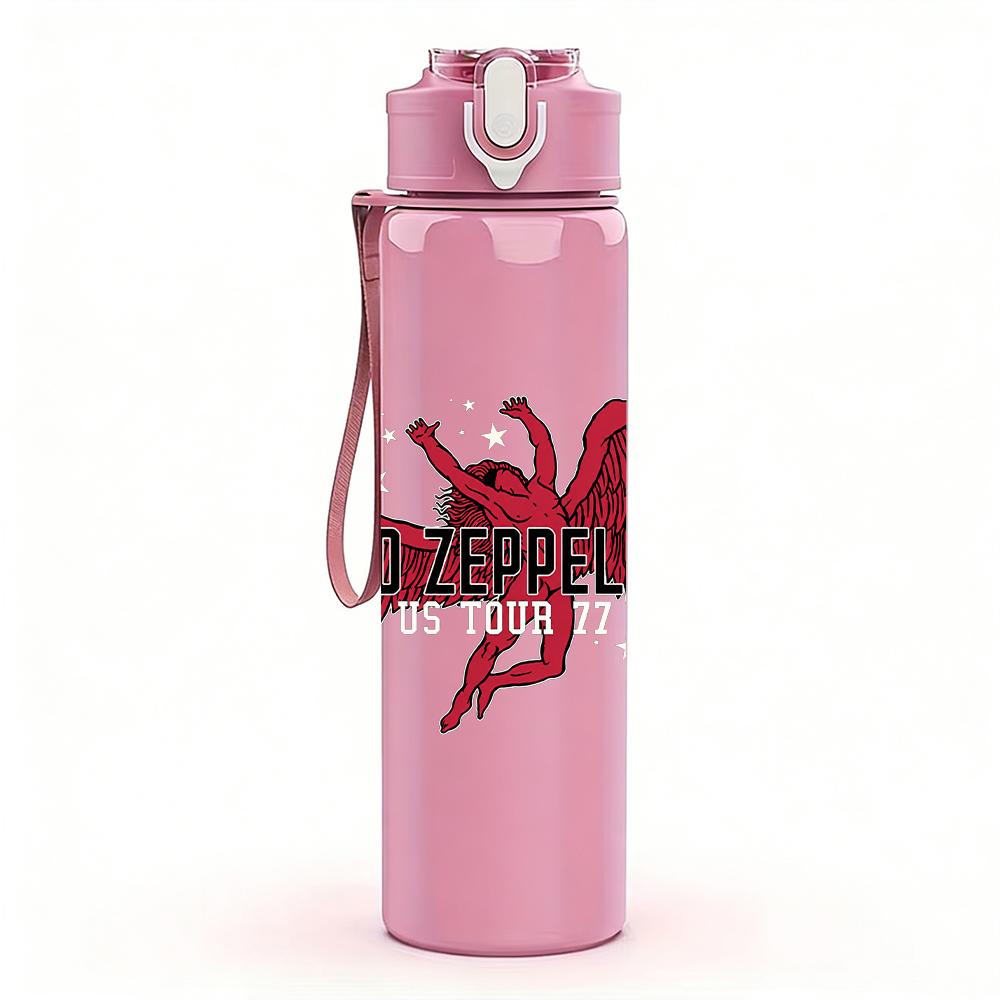 1PC Red winged horse creature print 750ml colorful plastic sports water bottle leakproof pop up lid with straw for outdoor work home use