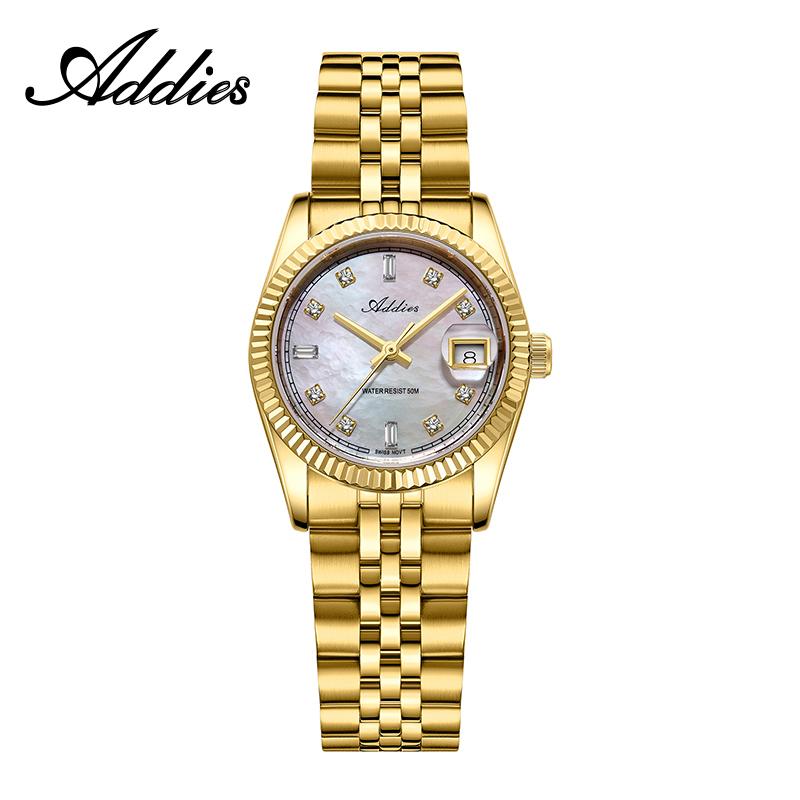ADDIES Quartz Woman Watches Swiss 585 Mother of Pearl Dial Sapphire Glass Watch 316L Stainless Steel Waterproof Business Watch