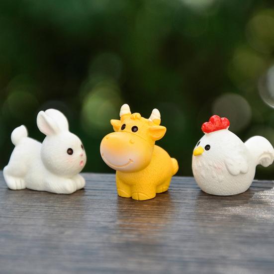 Mini Chinese Zodiac Animal Statue Colorful Resin Dragon Rabbit Miniature Figurine Cute Zodiac Ornament Home Decor