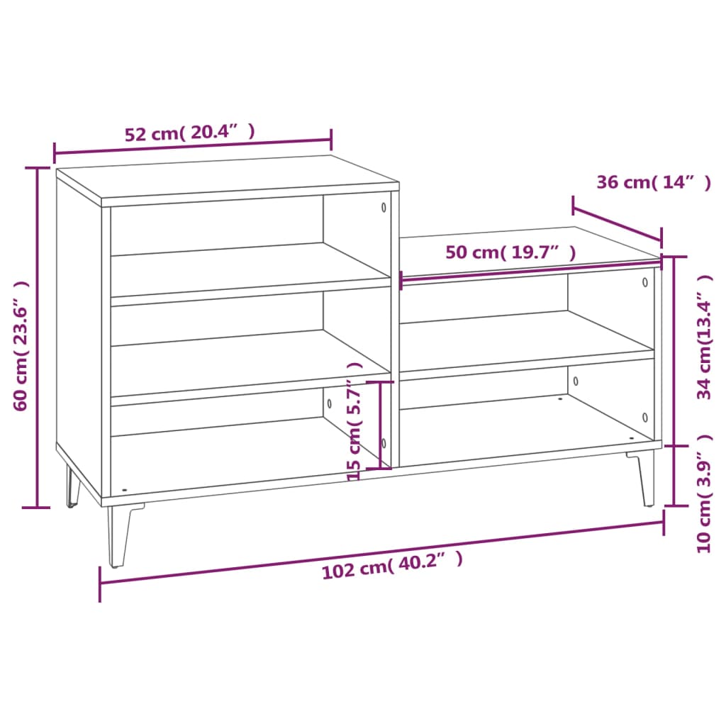 Shoe Rack Concrete Grey 102 x 36 x 60 cm Particleboard