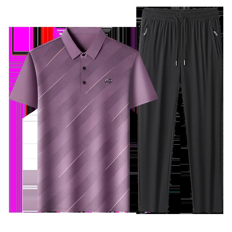 Trendy Summer Polo & T-Shirt Set – Short Sleeve Casual Lapel for Middle-Aged Men, Perfect Father's Day Sports Attire
