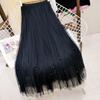 Fashionable Heavy Beading Mesh Skirt Women's High-waisted Maxi A-line Skirts