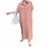 Fashion New Loose Women Shirt Dress Casual Short Sleeve Single Breasted Summer Dresses Female Lapel Solid Office Lady Elegant Long Dress 1308