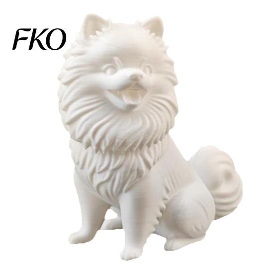 Simple Design Ornament 3D Printed Cute Pomeranian Dog Figurine, White Twisting Head Puppy Statue, Small Home Decor Desktop for Office Desk Decor,