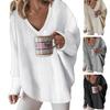 Женский осенне-зимний повседневный свитер с v-образным вырезом и длинным рукавом, сплошной цвет, свободный крой, вязаный пуловер, джемпер