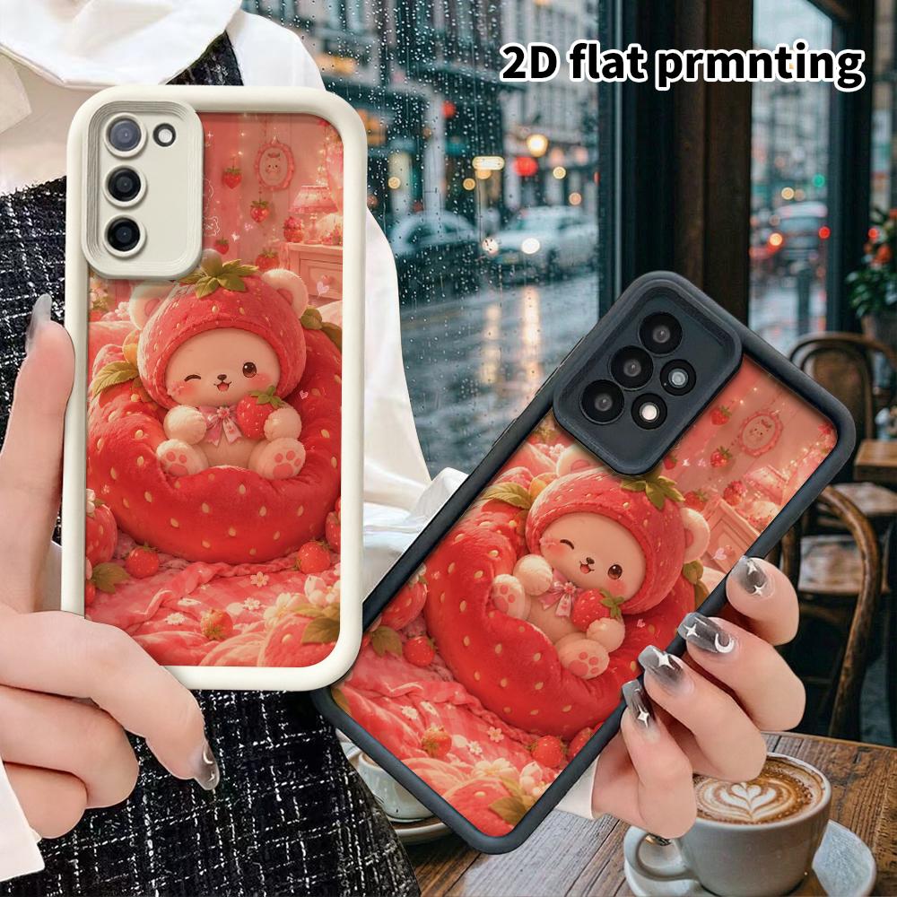 Phone Case: 2D flat Samsung Galaxy A34 A35 M05 M06 S20 S22 S21 FE Plus 5G protective case, Strawberry Bear Room, perfect Christmas and Halloween holid