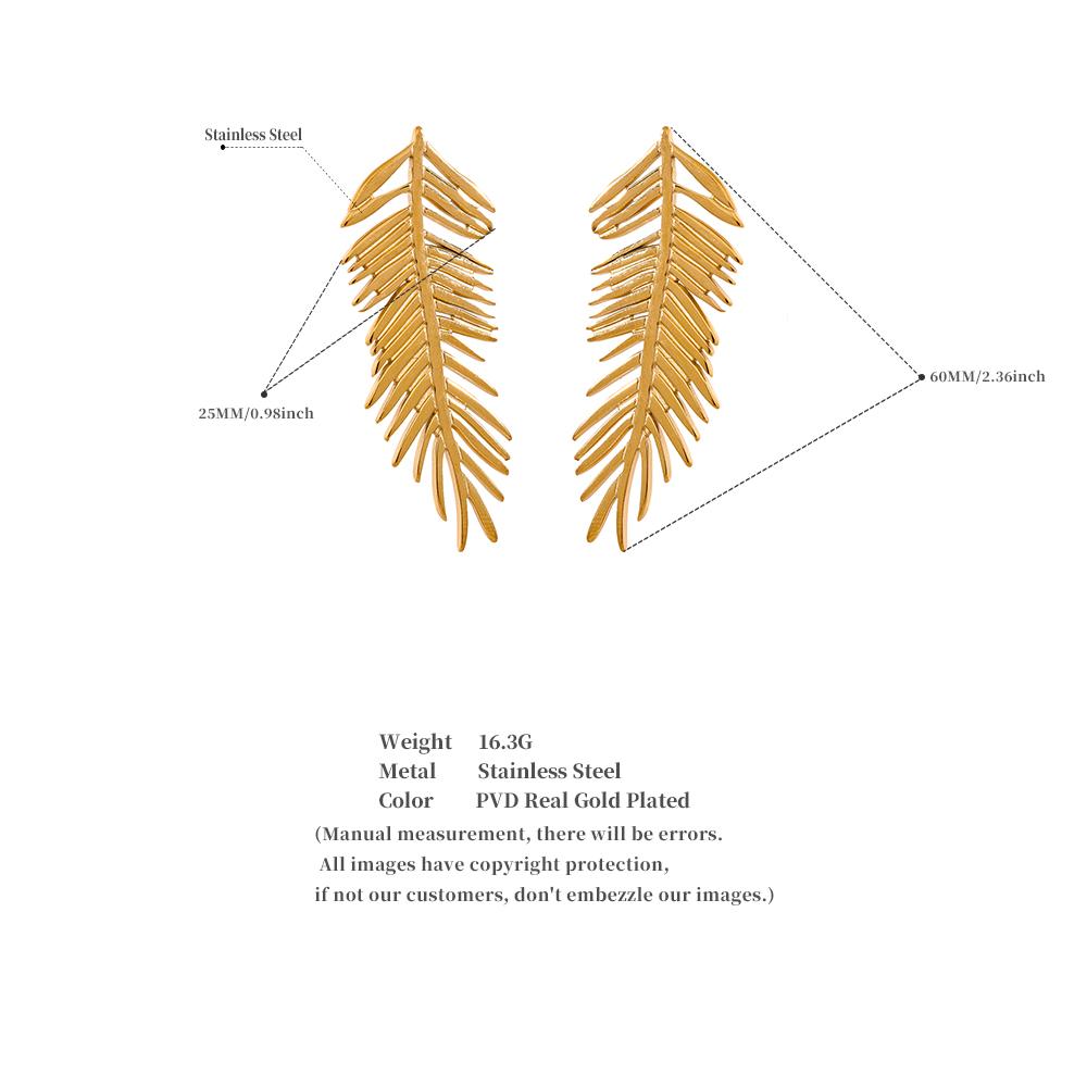 Eetit Массивные серьги-гвоздики с длинными листьями, водонепроницаемые, из нержавеющей стали, цвета растений, цвета золота, серебра, металла, большие модные украшения для женщин