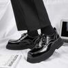 2024 Men Korea Leather Platform Black Oxfords Slip On Thick Soled Shoes Male Lace Up Casual Mens Square Toe Formal Dress Shoes