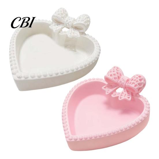 Artistic Desktop Organizer 3D Printed Bow Jewelry Tray, Cute Heart-Shaped Organizer, Stable Decorative Unique Art Collection Gift for Rings
