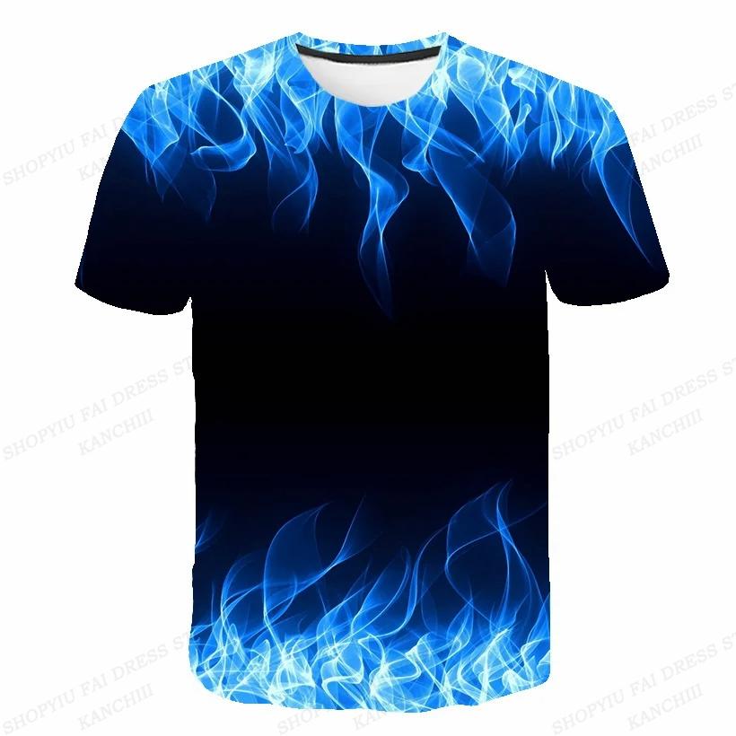 Summer Men's Flame 3D Printed T-shirt Men's Fashionable Short Sleeved Hip-hop Top