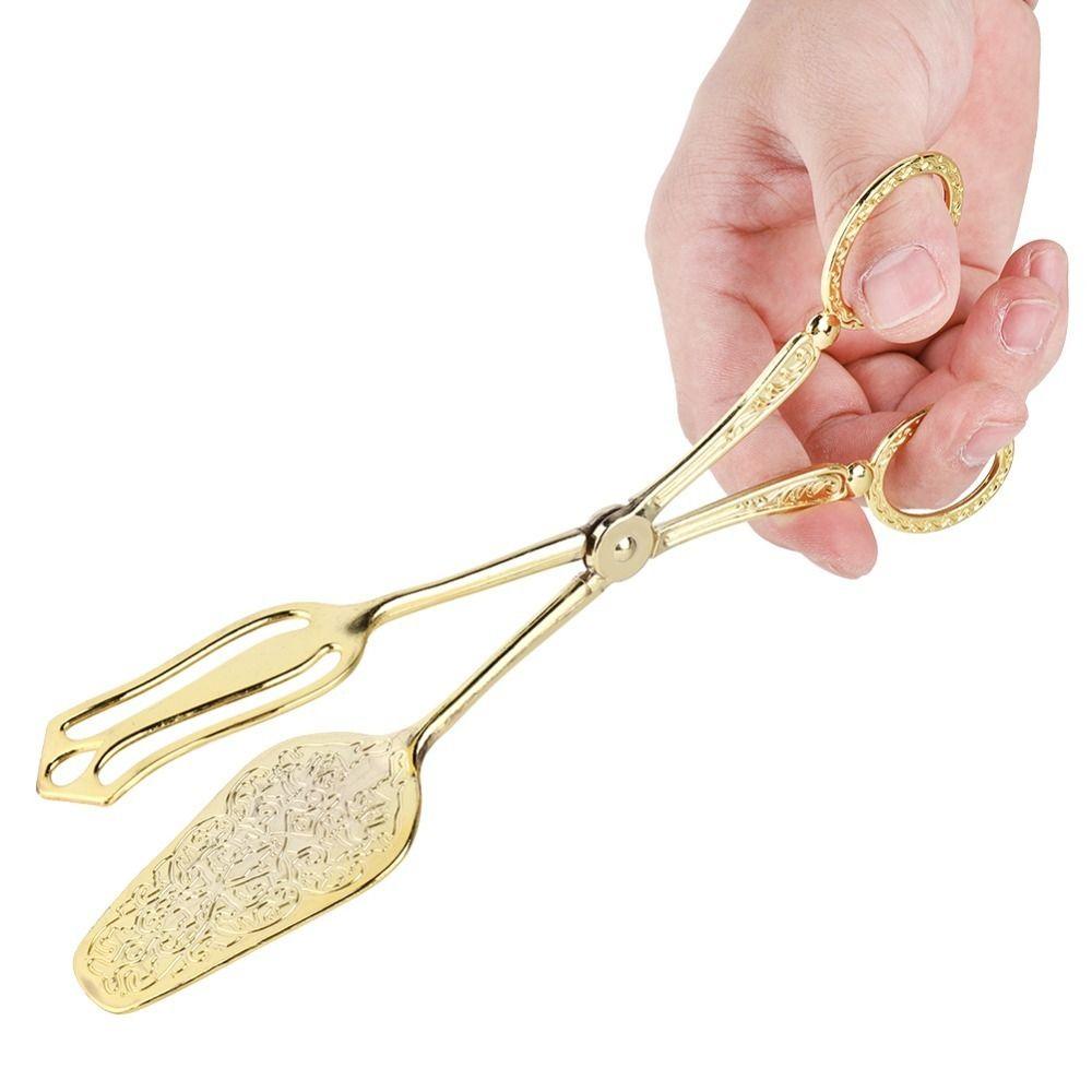 Zinc Alloy Bread Tongs Gold Finish Barbecue Tongs Elegant Buffet Clamps Barbecue Table