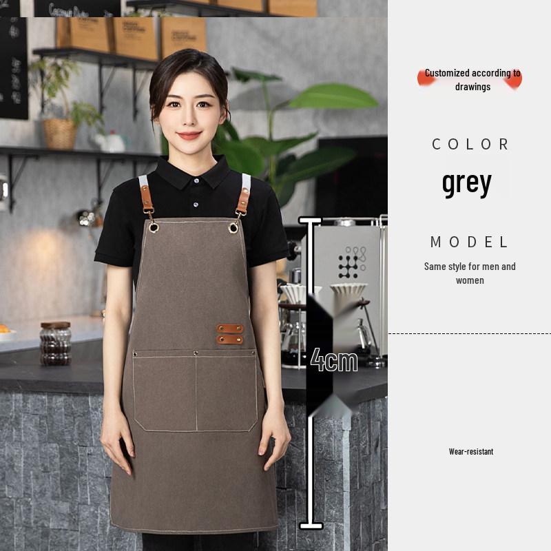 Waterproof Canvas Waist Apron with Logo Printing for Cafes and Restaurants