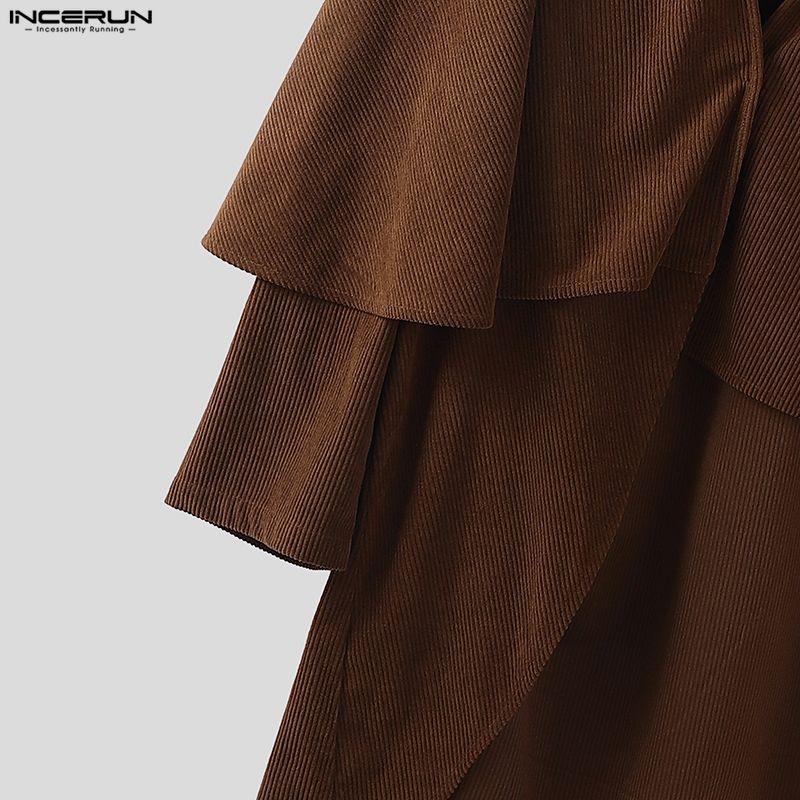 INCERUN Осень Зима Мужские Необычные Плащи с Капюшоном Топы Свободные Мешковатые Текстурные Накидки Пальто