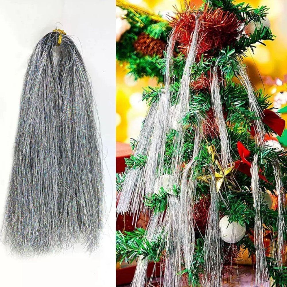 Silver Color Christmas Tree Metal Wire Tinsel Foil Fringe Christmas Decoration Supplies
