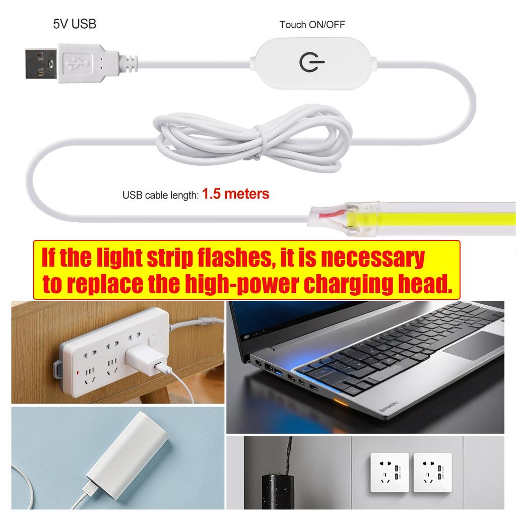 5V USB Вкл/Выкл/Сенсорный Диммируемый COB Лента 320 светодиодов Белый 3000K 4000K 6000K Домашний Декор Шкафная Лампа Гибкая Лента Веревка Светодиодный Свет