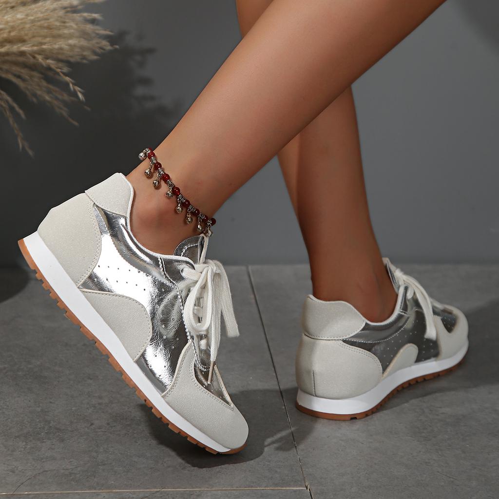 Женские кроссовки 2025 весна/осень серебристые повседневные на плоской подошве женские новые женские повседневные удобные вулканизированные туфли 659