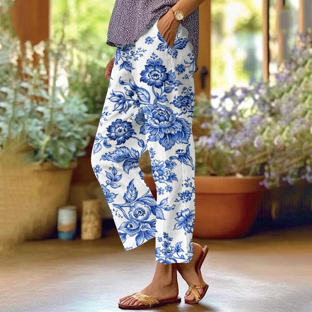 Женские повседневные модные принтованные прямые брюки с карманами