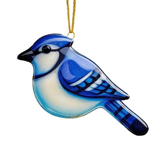 Fused Glass Birds Ornament Acrylic Hummingbird Owl Blue Jay Kingfisher Chickadee Christmas Ornament for Xmas Tree Decor
