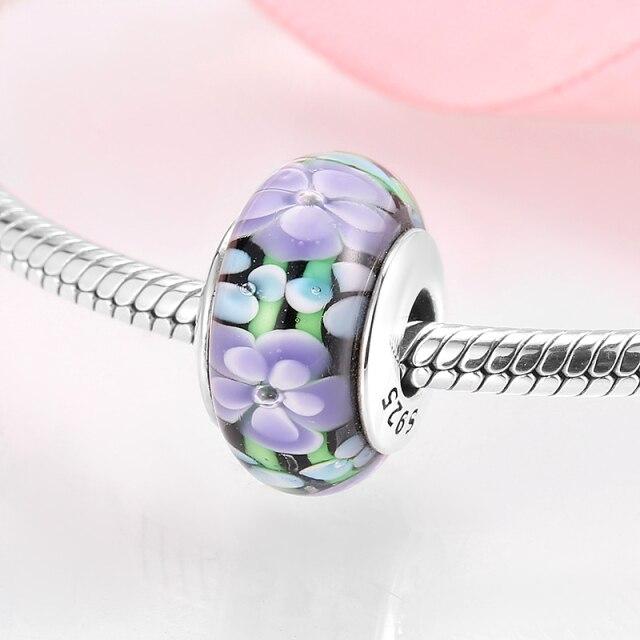 100 %Authentic 925 Sterling Silver Pink Heart Murano Glass Beads Fit Original European Charms Bracelet Jewelry