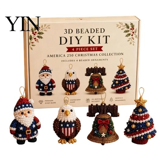 No Glue Beading Set 3D Beaded DIY Kit, Lifelike Christmas Animal Craft Set, Bead Cat Handmade Easy Embroidery Kit for Kids And Adults Festive Holiday