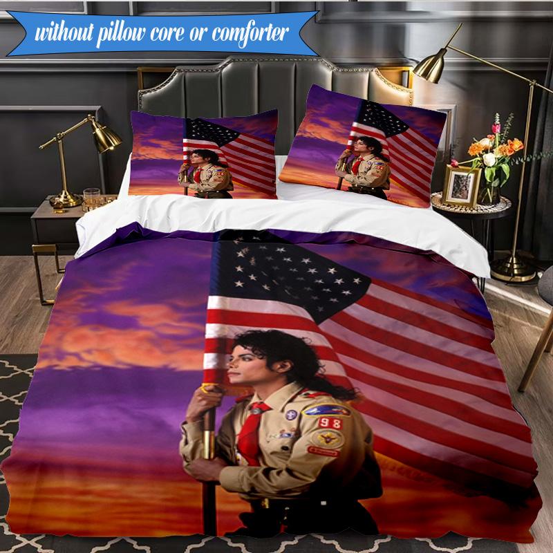 Metallic Hair Style Michael muisc 3pcs K-pop music group Bedding set,Ideal for Bedroom, Dormitory,Including Duvet Cover And 2pcs Pillowcases,Fan gift