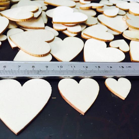 100Pcs Wooden Love Heart Shape Embellishment Plaques Wedding Craft 20/30/40mm