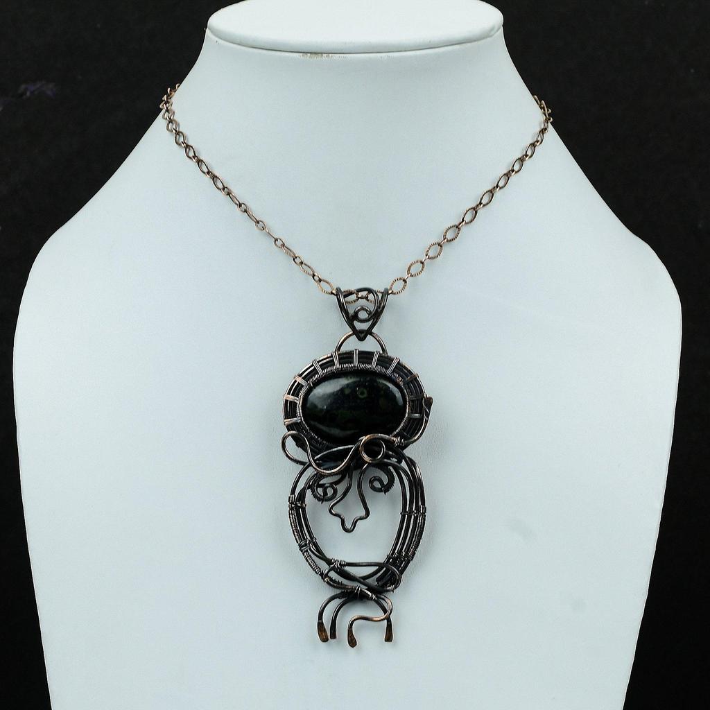 Подвеска из яшмы Камбаба, медная проволочная обертка, ручная работа, уникальный медный дизайн, подвеска с драгоценными камнями, проволочная обертка, подарок для него