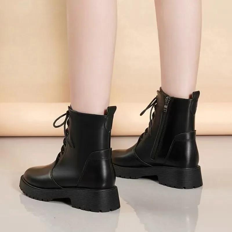 Модная женская обувь 2024 года, новые женские ботинки с боковой молнией, зимние, с круглым носком, теплые, однотонные, короткие, на низком каблуке, модные ботинки Botas De Mujer