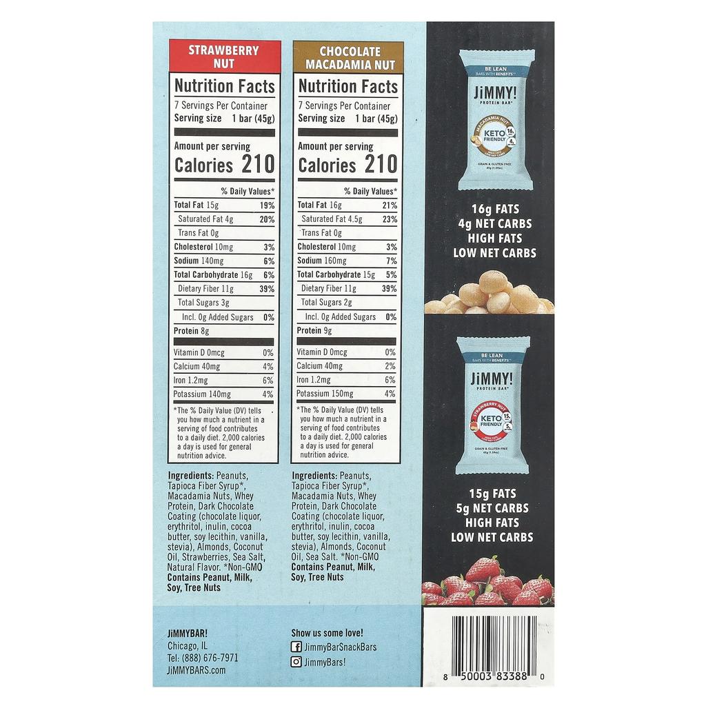 JiMMY! Be Lean, Bar Benefits, Protein Bar, Variety Box, 14 Bars, 45 G (1.59 Oz) Each